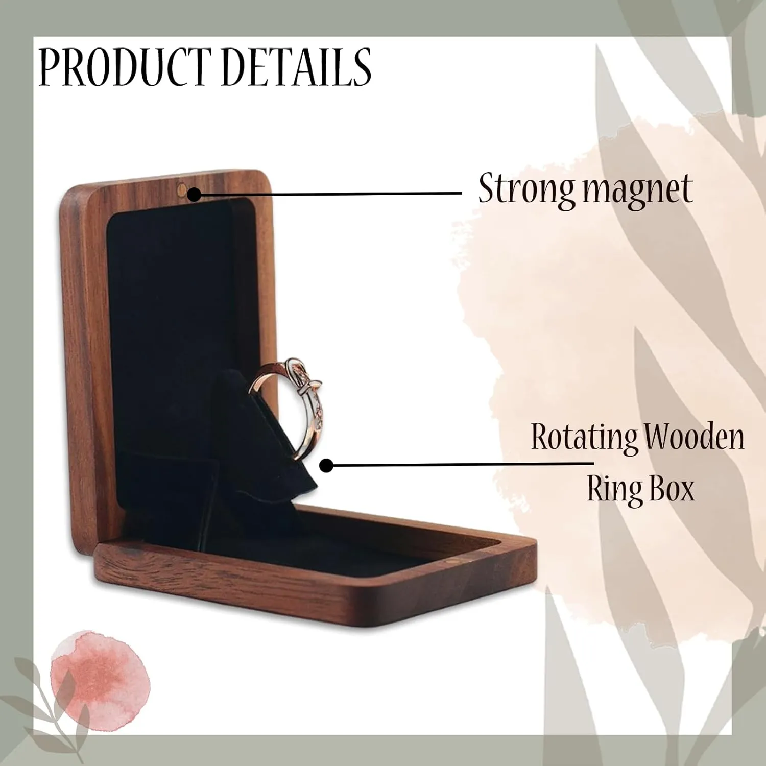 Personalized Ring Box Custom Engagement Ring Box for Proposal Engraved Wooden Rotating Ring Case for Earring Brooches Jewelry Gift Boxes for Women Wedding Essentials