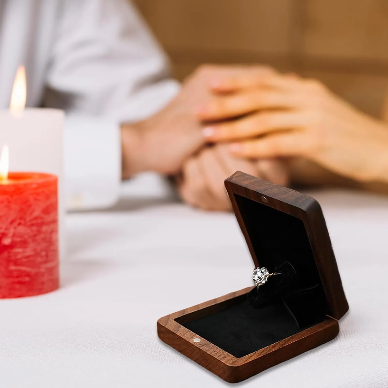 Personalized Ring Box Custom Engagement Ring Box for Proposal Engraved Wooden Rotating Ring Case for Earring Brooches Jewelry Gift Boxes for Women Wedding Essentials