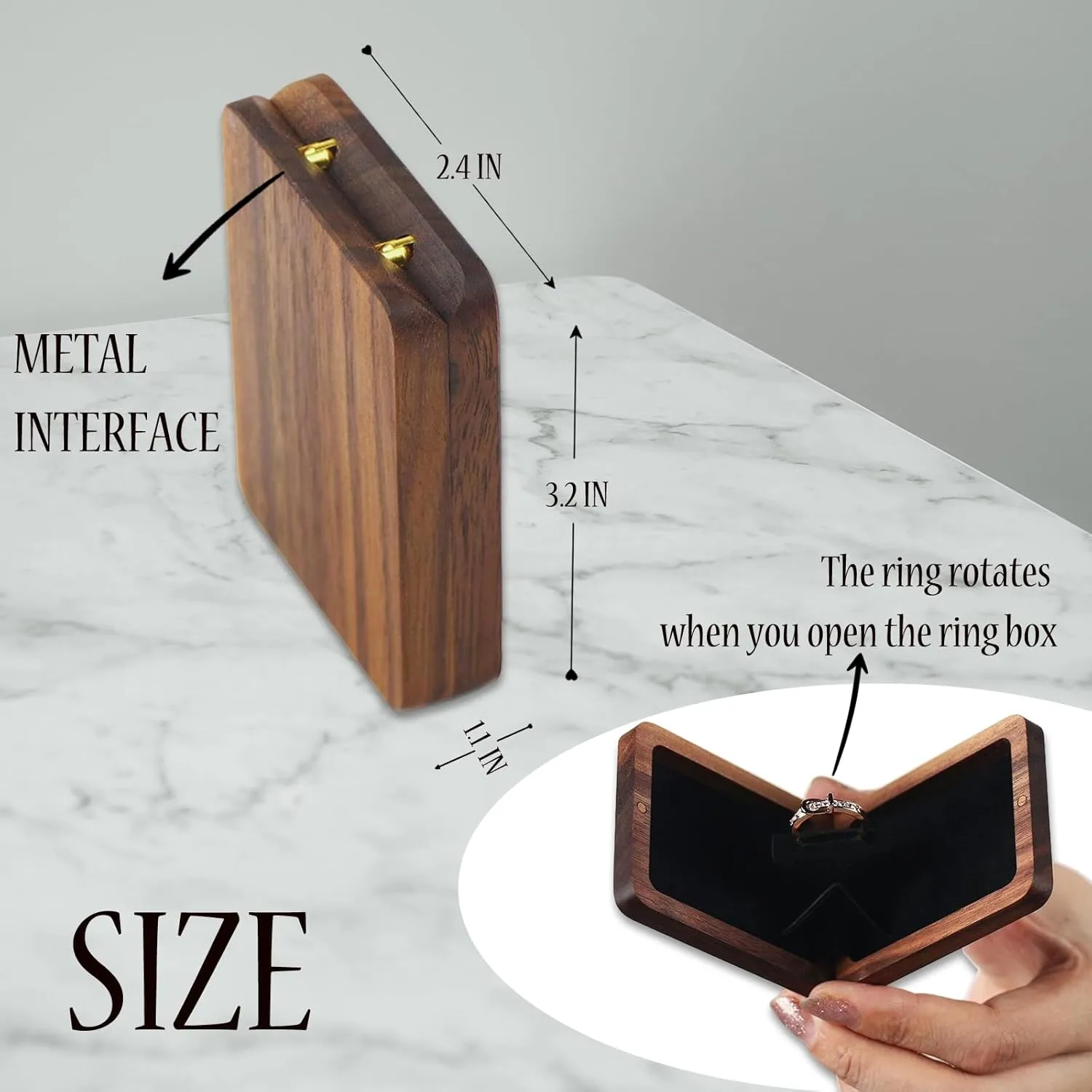 Personalized Ring Box Custom Engagement Ring Box for Proposal Engraved Wooden Rotating Ring Case for Earring Brooches Jewelry Gift Boxes for Women Wedding Essentials