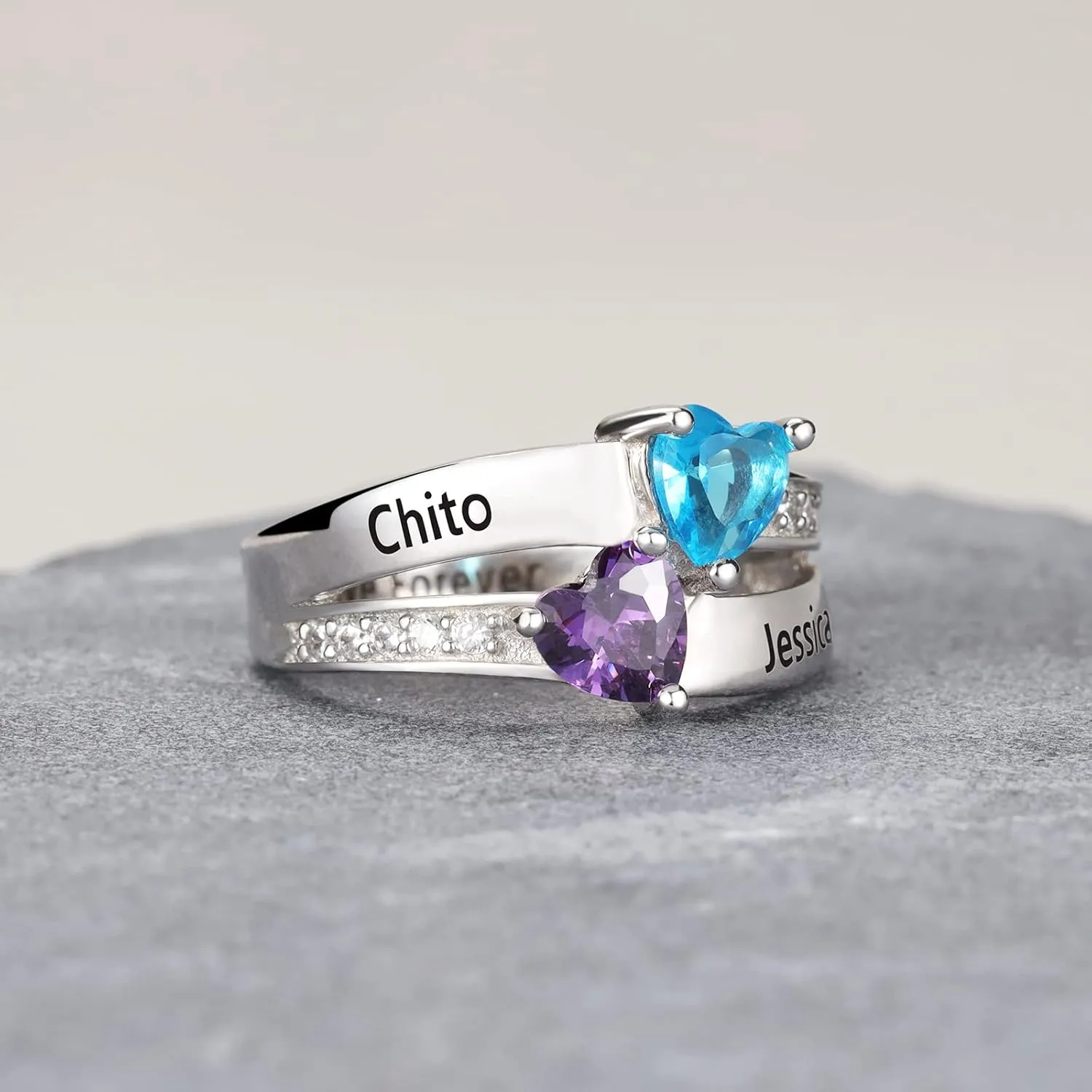 Personalized Rings for Women Couples Promise Name Rings for Her Custom Mother's Ring for 2 with Birthstone for Mom Mother's Day Gifts