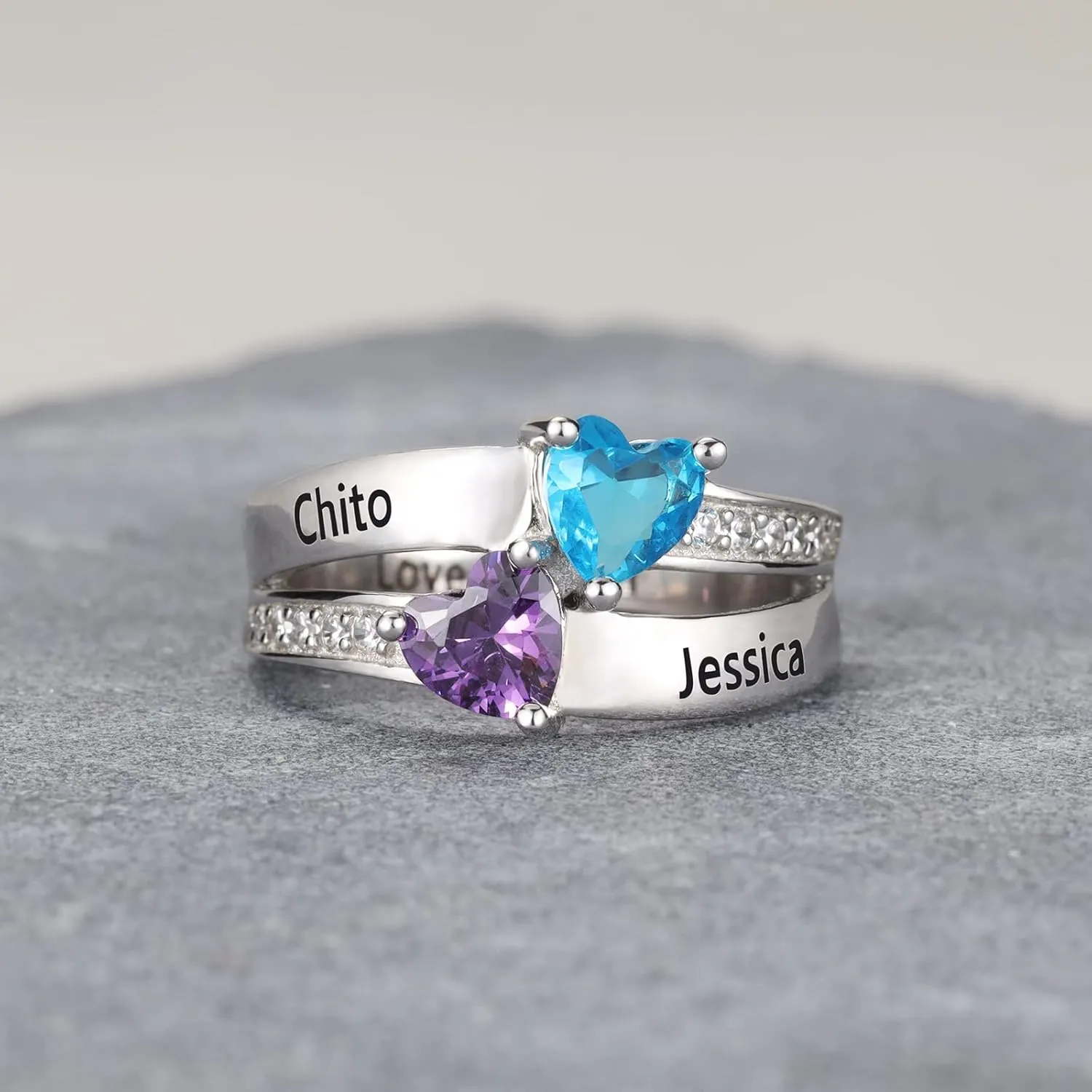 Personalized Rings for Women Couples Promise Name Rings for Her Custom Mother's Ring for 2 with Birthstone for Mom Mother's Day Gifts