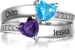 Personalized Rings for Women Couples Promise Name Rings for Her Custom Mother's Ring for 2 with Birthstone for Mom Mother's Day Gifts