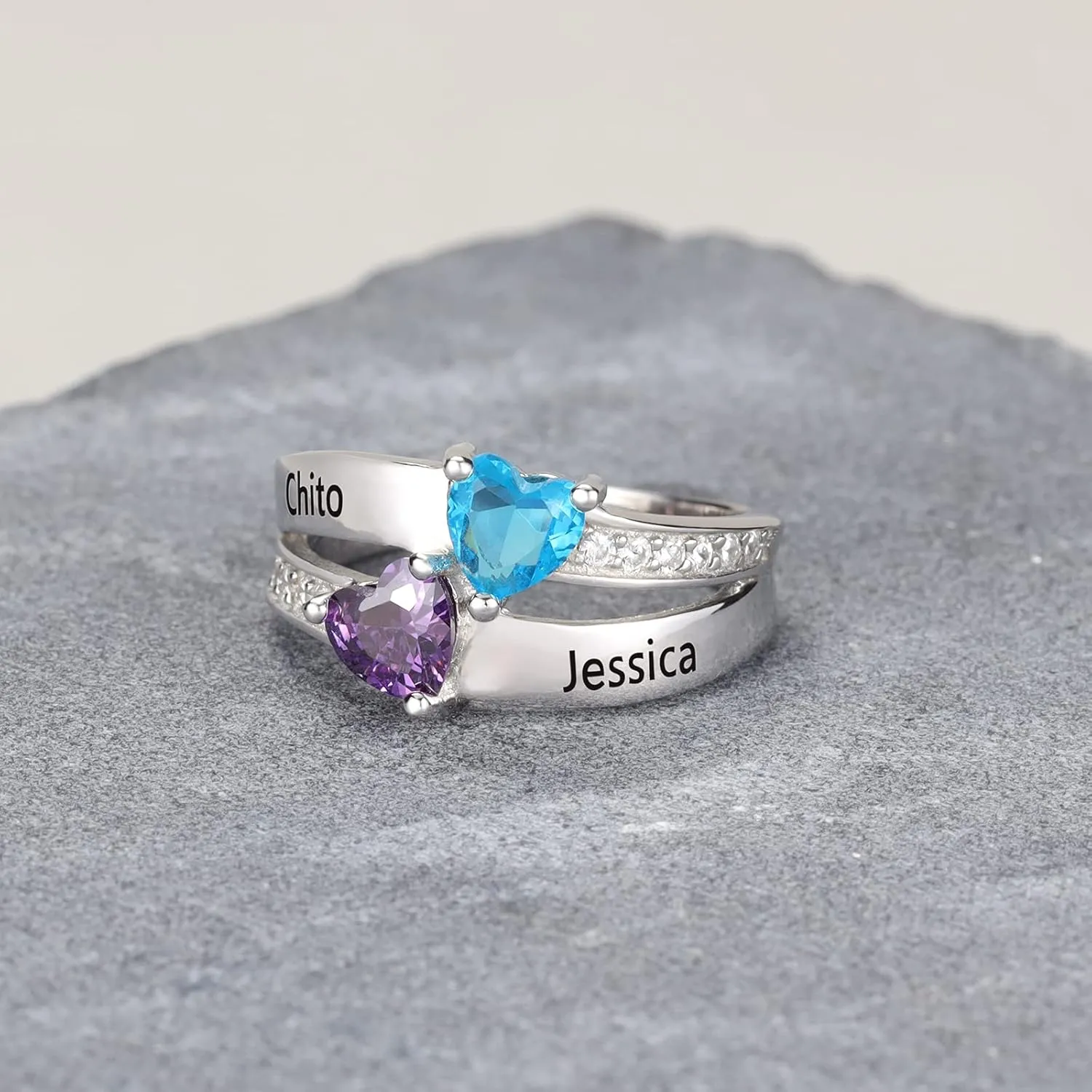 Personalized Rings for Women Couples Promise Name Rings for Her Custom Mother's Ring for 2 with Birthstone for Mom Mother's Day Gifts