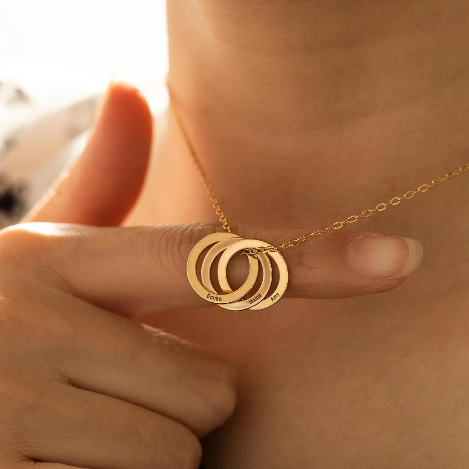 Personalized Russian Ring Name Necklace - Custom Name Necklace Personalized for Women 18K Gold Plated Customized Necklace Gifts for Mother's Day Gift Bridesmaid Birthday Gift