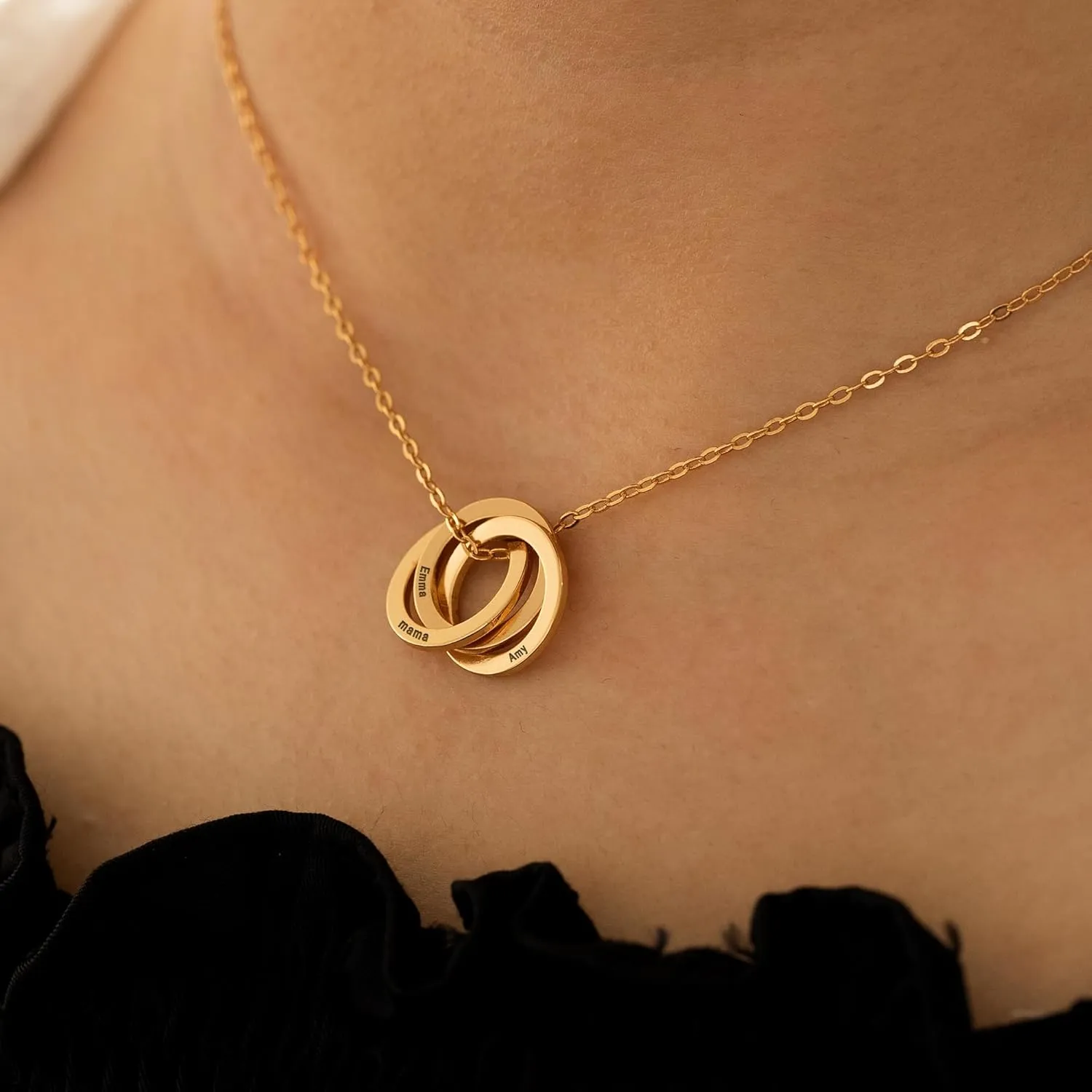 Personalized Russian Ring Name Necklace - Custom Name Necklace Personalized for Women 18K Gold Plated Customized Necklace Gifts for Mother's Day Gift Bridesmaid Birthday Gift