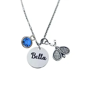 Personalized Tennis Racket Birthstone and Engraved Name Necklace, Custom Tennis Player Jewelry - Tennis Necklace For Women, Teens & Girls Personalized Tennis Racket Birthstone and Engraved Name Necklace, Custom Tennis Player Jewelry - Tennis Necklace For Women, Teens & Girls