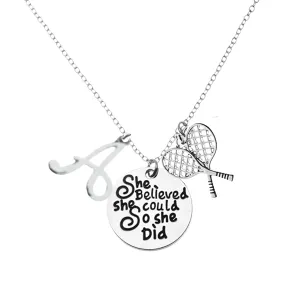 Personalized Tennis She Believed She Could So She Did Initial Necklace, Custom Tennis Player Jewelry - Tennis Necklace For Women, Teens & Girls