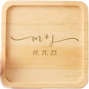 Personalized Wedding Ring Dish Jewelry Dish Tray Custom Wood Initial Ring Holder Engagement Anniversary Birthday Gift for Couple Mr and Mrs Custom Wedding Gift