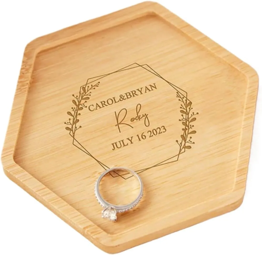 Personalized Wedding Ring Dish Jewelry Dish Tray Custom Wood Initial Ring Holder Engagement Anniversary Birthday Gift for Couple Mr and Mrs Custom Wedding Gift