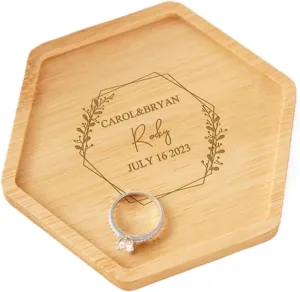 Personalized Wedding Ring Dish Jewelry Dish Tray Custom Wood Initial Ring Holder Engagement Anniversary Birthday Gift for Couple Mr and Mrs Custom Wedding Gift