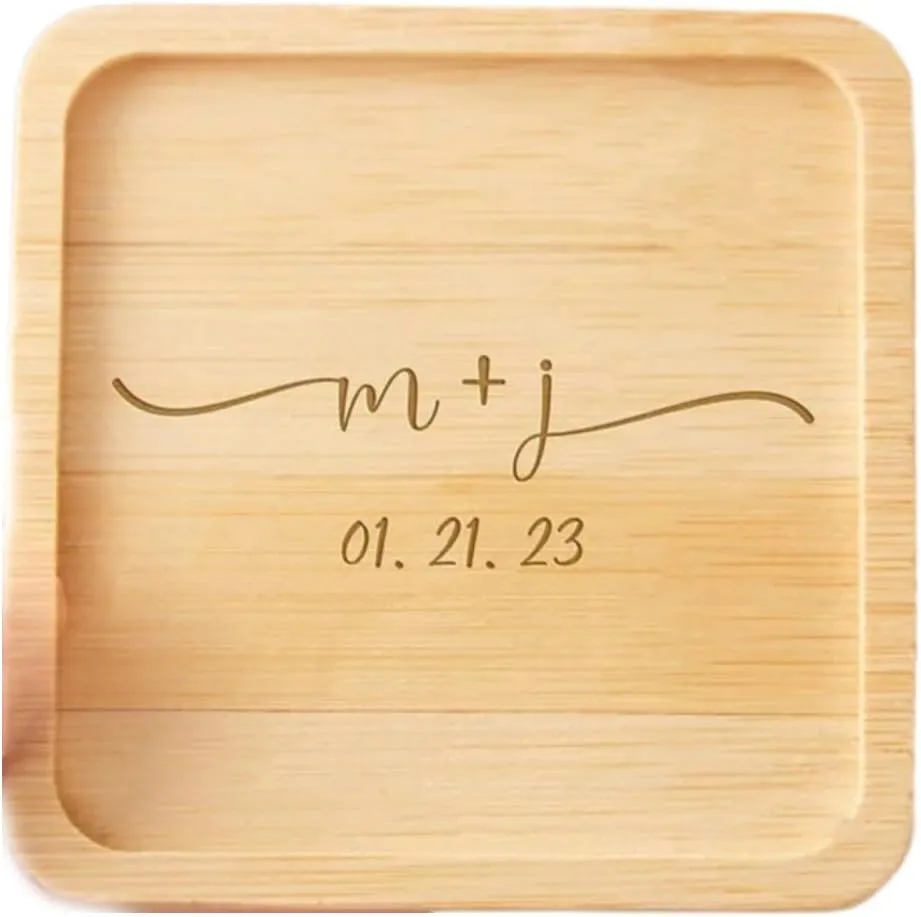 Personalized Wedding Ring Dish Jewelry Dish Tray Custom Wood Initial Ring Holder Engagement Anniversary Birthday Gift for Couple Mr and Mrs Custom Wedding Gift
