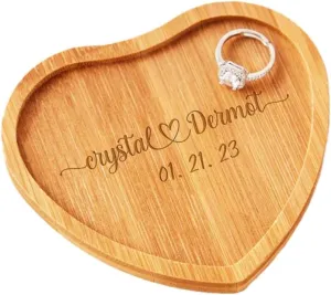 Personalized Wedding Ring Dish Jewelry Dish Tray Custom Wood Initial Ring Holder Engagement Anniversary Birthday Gift for Couple Mr and Mrs Custom Wedding Gift