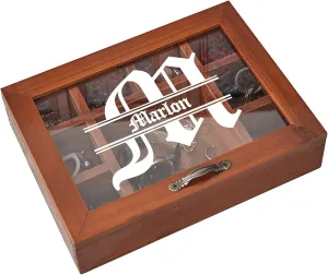 Personalized Wooden Jewelry Box Organizer for Men Custom Gifts for Dad Husband Grandpa Boyfriend Customized Watch Jewelry Storage Box with Initial Name, Gifts for Fathers Day Birthday Anniversary