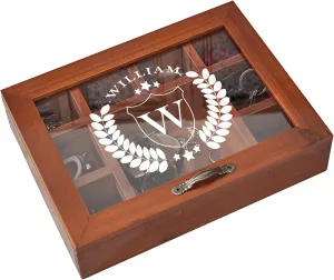 Personalized Wooden Jewelry Box Organizer for Men Custom Gifts for Dad Husband Grandpa Boyfriend Customized Watch Jewelry Storage Box with Initial Name, Gifts for Fathers Day Birthday Anniversary