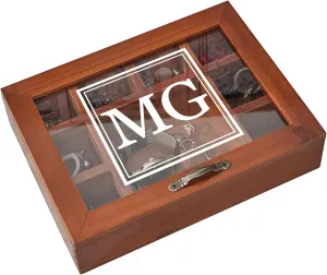 Personalized Wooden Jewelry Box Organizer for Men Custom Gifts for Dad Husband Grandpa Boyfriend Customized Watch Jewelry Storage Box with Initial Name, Gifts for Fathers Day Birthday Anniversary