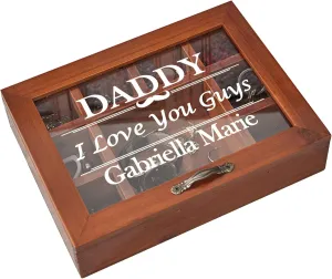 Personalized Wooden Jewelry Box Organizer for Men Custom Gifts for Dad Husband Grandpa Boyfriend Customized Watch Jewelry Storage Box with Initial Name, Gifts for Fathers Day Birthday Anniversary