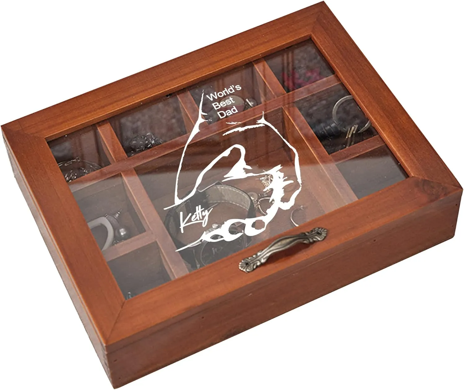 Personalized Wooden Jewelry Box Organizer for Men Custom Gifts for Dad Husband Grandpa Boyfriend Customized Watch Jewelry Storage Box with Initial Name, Gifts for Fathers Day Birthday Anniversary