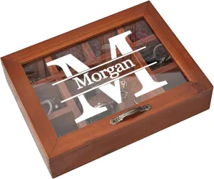 Personalized Wooden Jewelry Box Organizer for Men Custom Gifts for Dad Husband Grandpa Boyfriend Customized Watch Jewelry Storage Box with Initial Name, Gifts for Fathers Day Birthday Anniversary