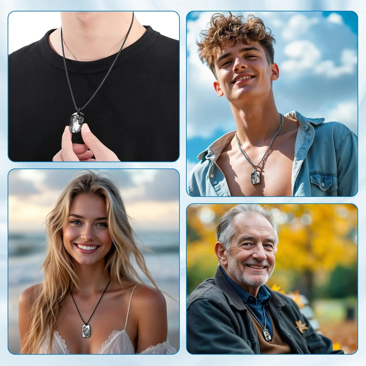 Picture Necklace Personalized Photo for Men - Custom Engraved Photo & Text Dog Tag Pendant for Boyfriend, Husband, Dad - Birthday, Valentine's Day, Fathers Day Gift