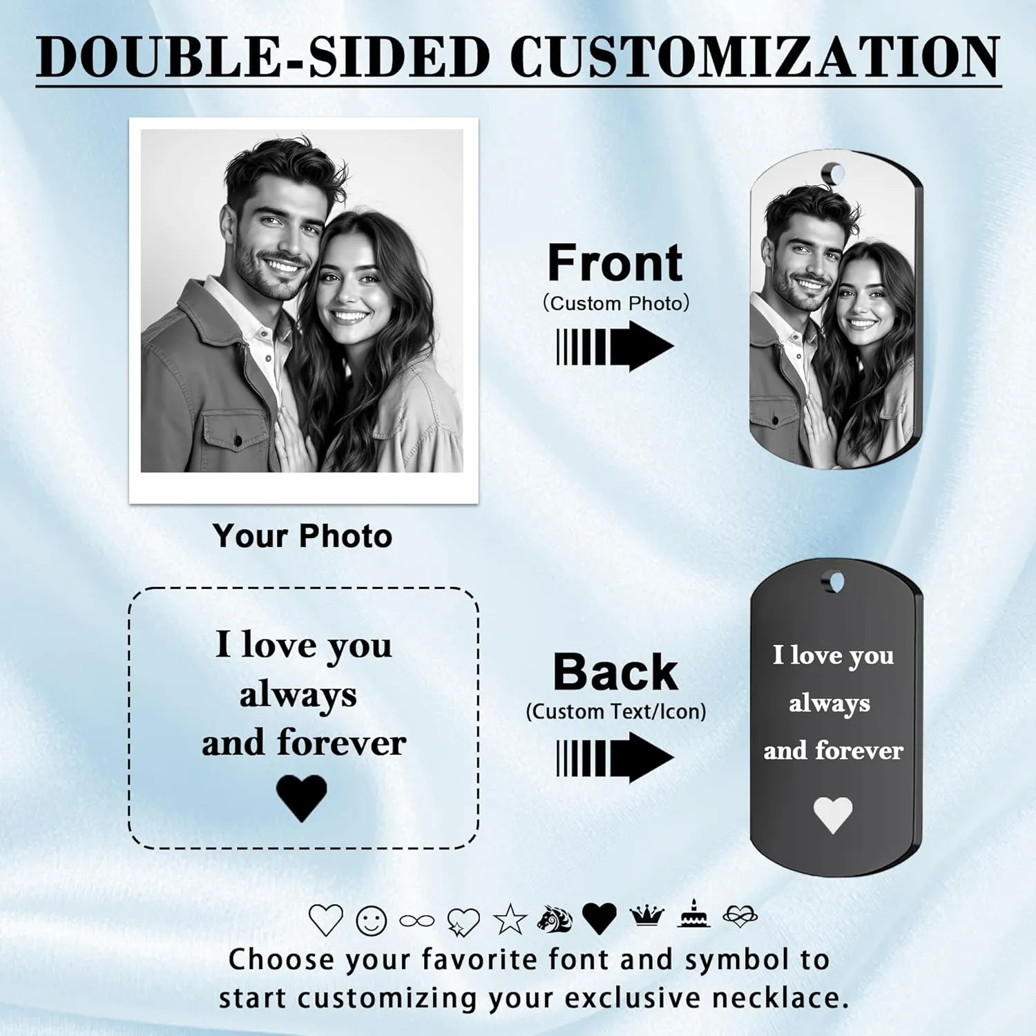 Picture Necklace Personalized Photo for Men - Custom Engraved Photo & Text Dog Tag Pendant for Boyfriend, Husband, Dad - Birthday, Valentine's Day, Fathers Day Gift