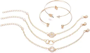 Pingyongchang Layered Bracelets for Women Teen Girls Trendy Jewelry Set Bracelet Teen Girls Link Aesthetic Charm Stackable Wrap Bangle Jewelry Adjustable