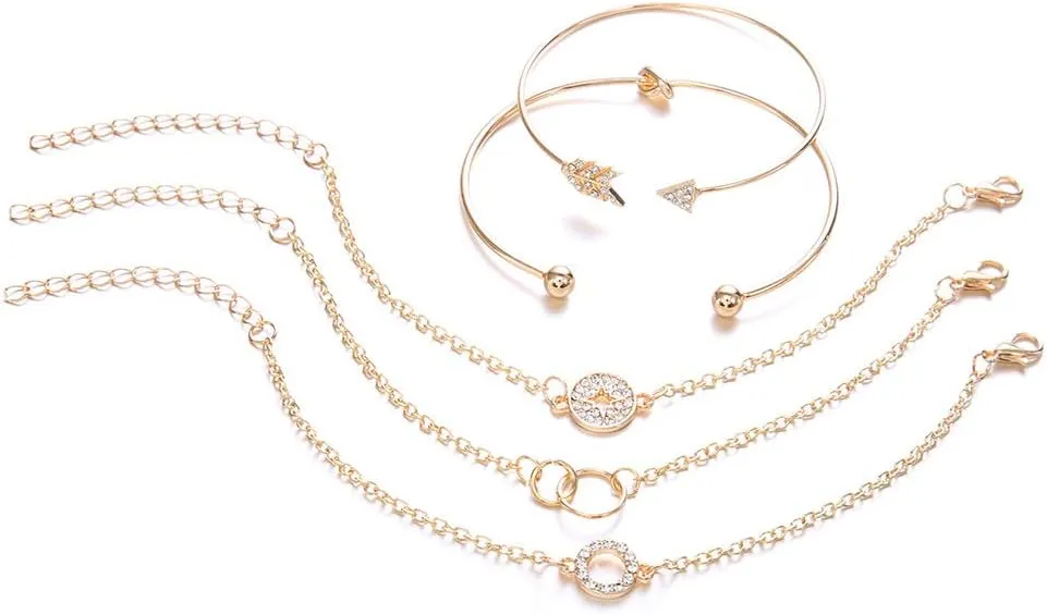 Pingyongchang Layered Bracelets for Women Teen Girls Trendy Jewelry Set Bracelet Teen Girls Link Aesthetic Charm Stackable Wrap Bangle Jewelry Adjustable