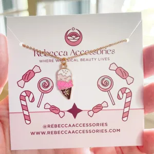 Pink Ice Cream Enamel Charm Necklace Children's