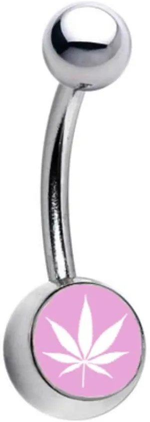 Pink Pot Leaf Marijuana Classic Style Sexy Belly Navel Ring 14g, 7/16" Length