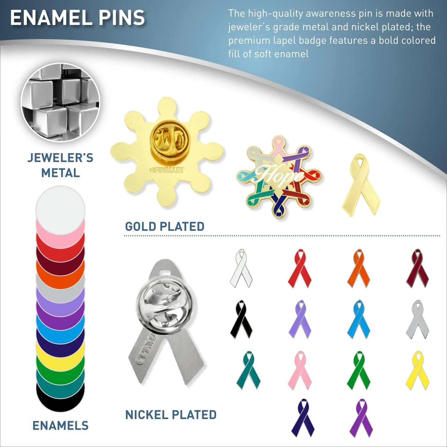 PinMart Awareness Enamel Lapel Pin  Nickel and Gold Plated Ribbon Pin  Prevention and Awareness Ribbon  Jewelry Brooch with Secure Clutch Back