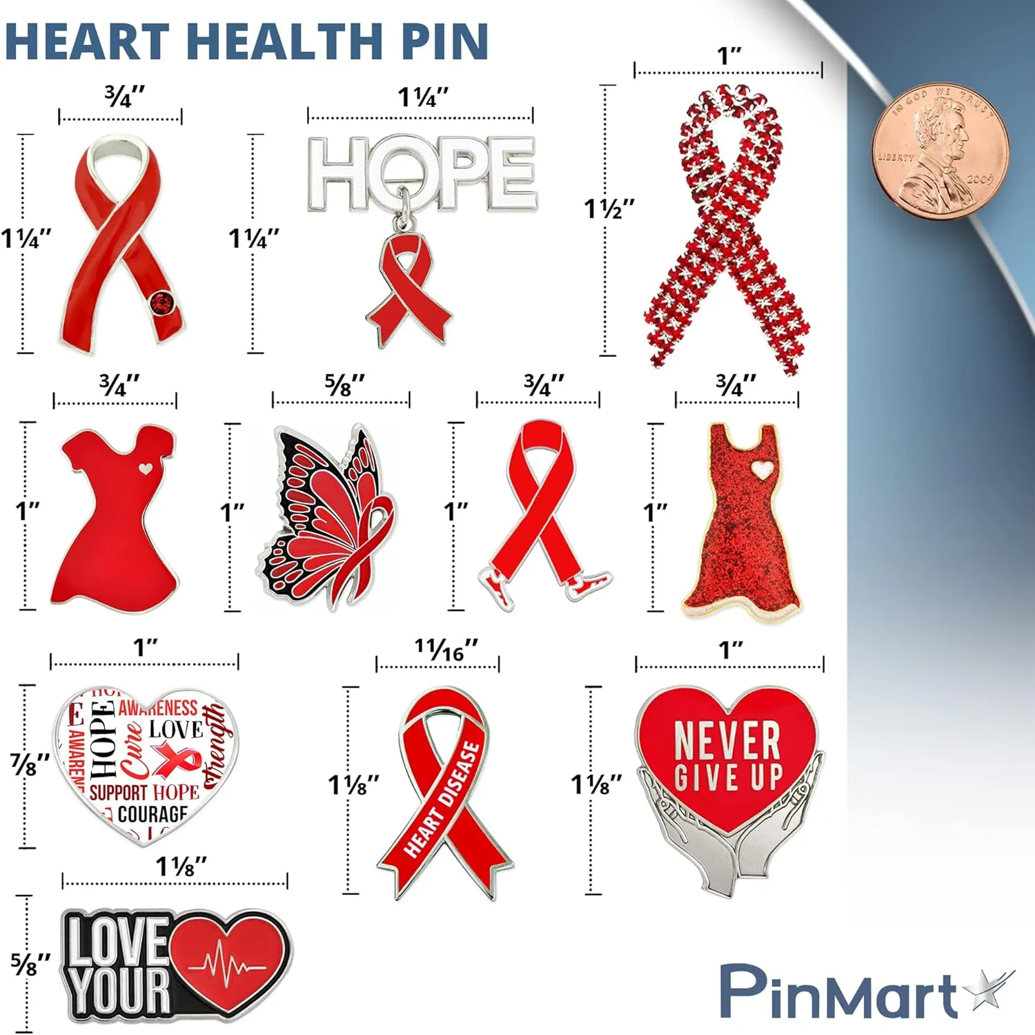 PinMart Heart Disease Awareness Enamel Lapel Pin  Nickel Plated Red Ribbon Pin  Support Heart Health  Jewelry Brooch with Secure Clutch Back