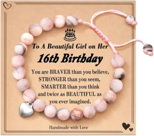 PLwelth Happy Birthday Gifts for Her Him Natural Stone Heart Bracelet for 10th 11th 12th 13th 16th 18th 50th 60th 70th 80th