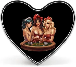Poker Pinup Girls Heart Shape Badge Cute Heart Brooch Pins Button Badges for Backpack Jackets Hats Decor