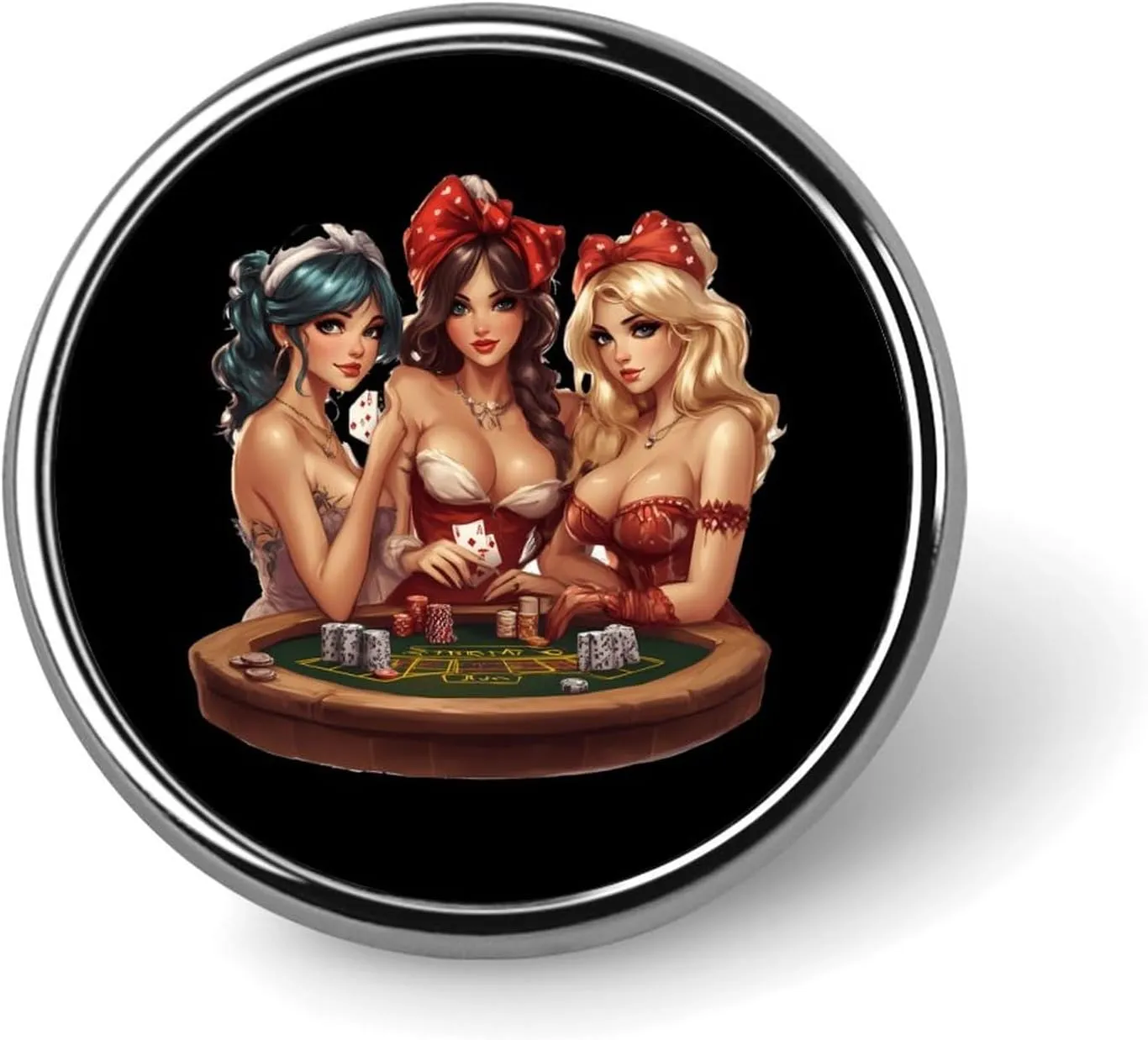Poker Pinup Girls Round Badge Cute Brooch Pins Button Badges for Backpack Jackets Hats Decor
