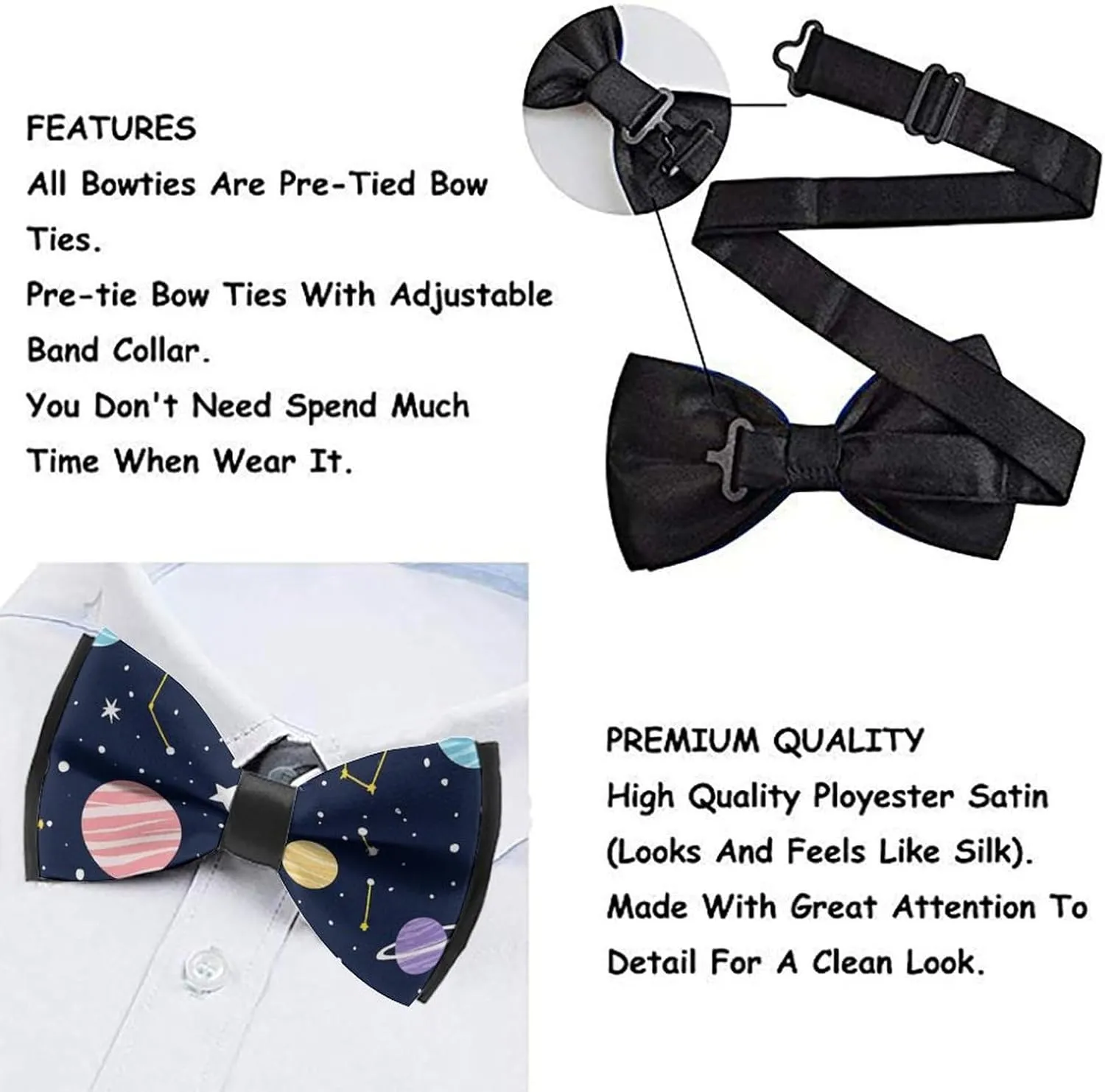 Pre-Tied Bow Ties for Men, Adjustable Classic Formal Business Bow Tie for Wedding
