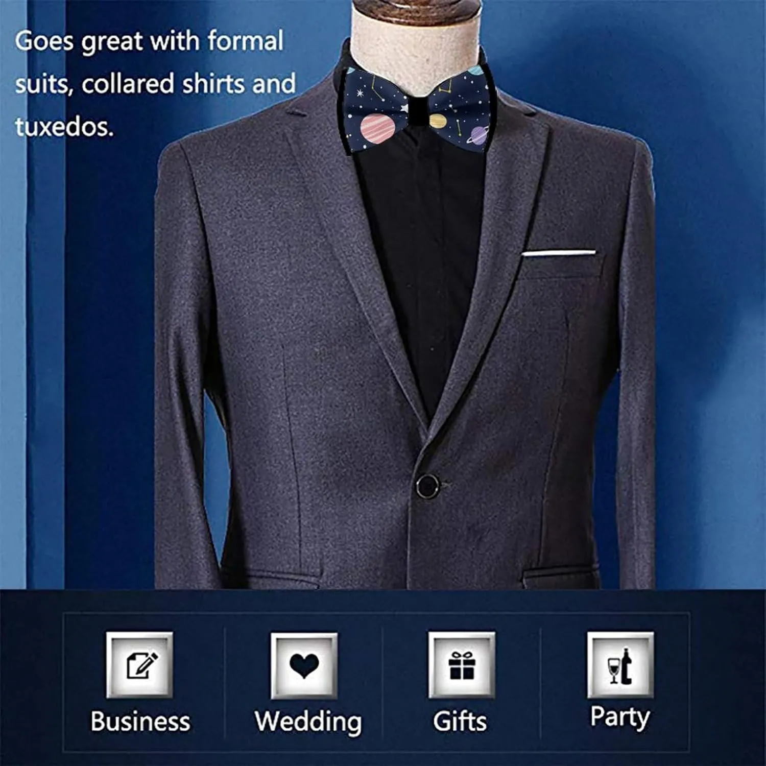 Pre-Tied Bow Ties for Men, Adjustable Classic Formal Business Bow Tie for Wedding