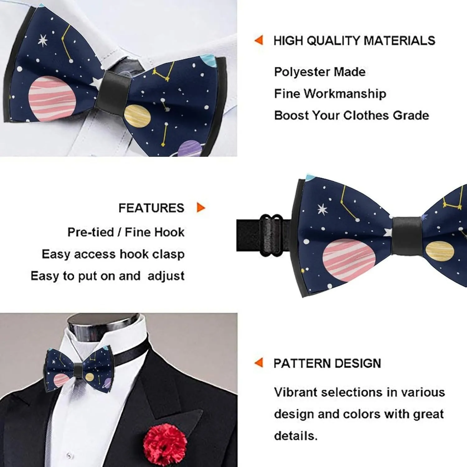 Pre-Tied Bow Ties for Men, Adjustable Classic Formal Business Bow Tie for Wedding
