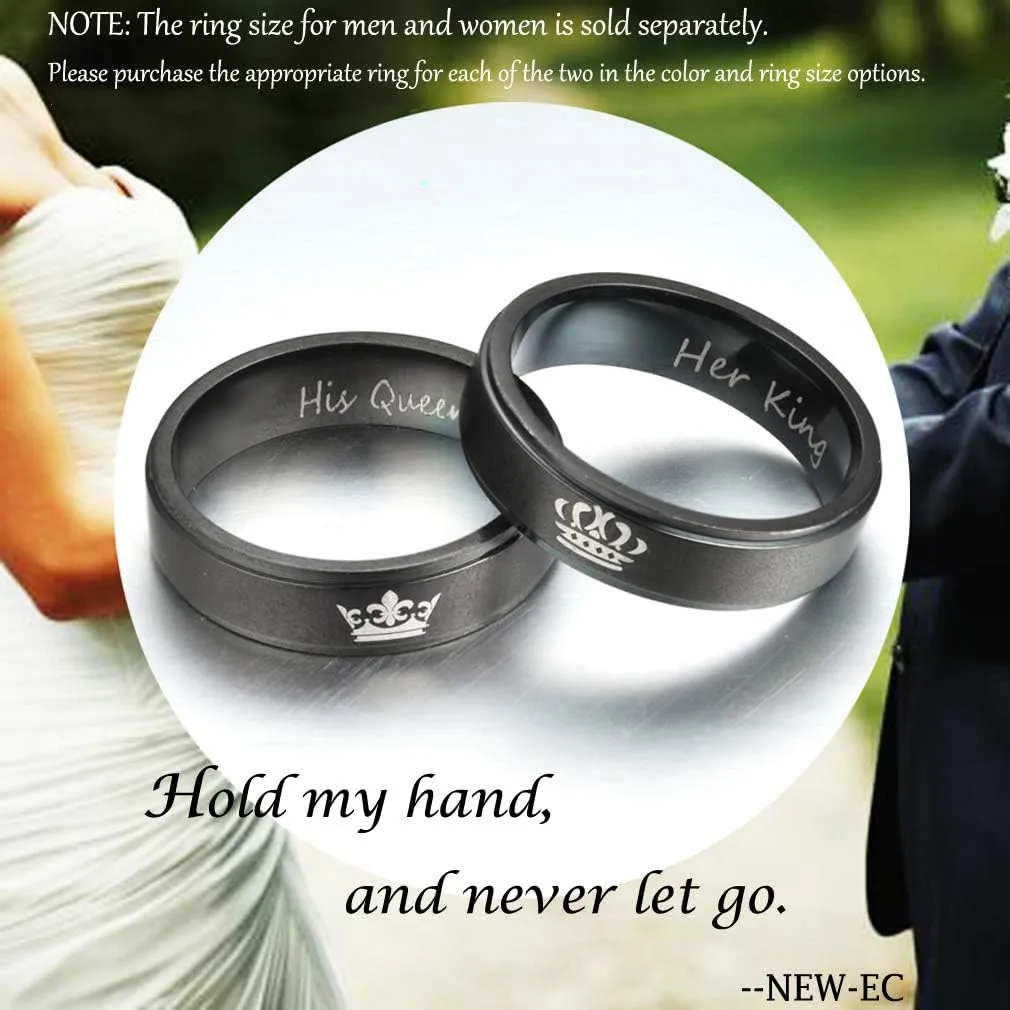 Promise Rings For Couples Her King His Queen Black Titanium Stainless Steel Eternity Engaged Wedding Anniversary Matching Couples Rings For Him And Her Set
