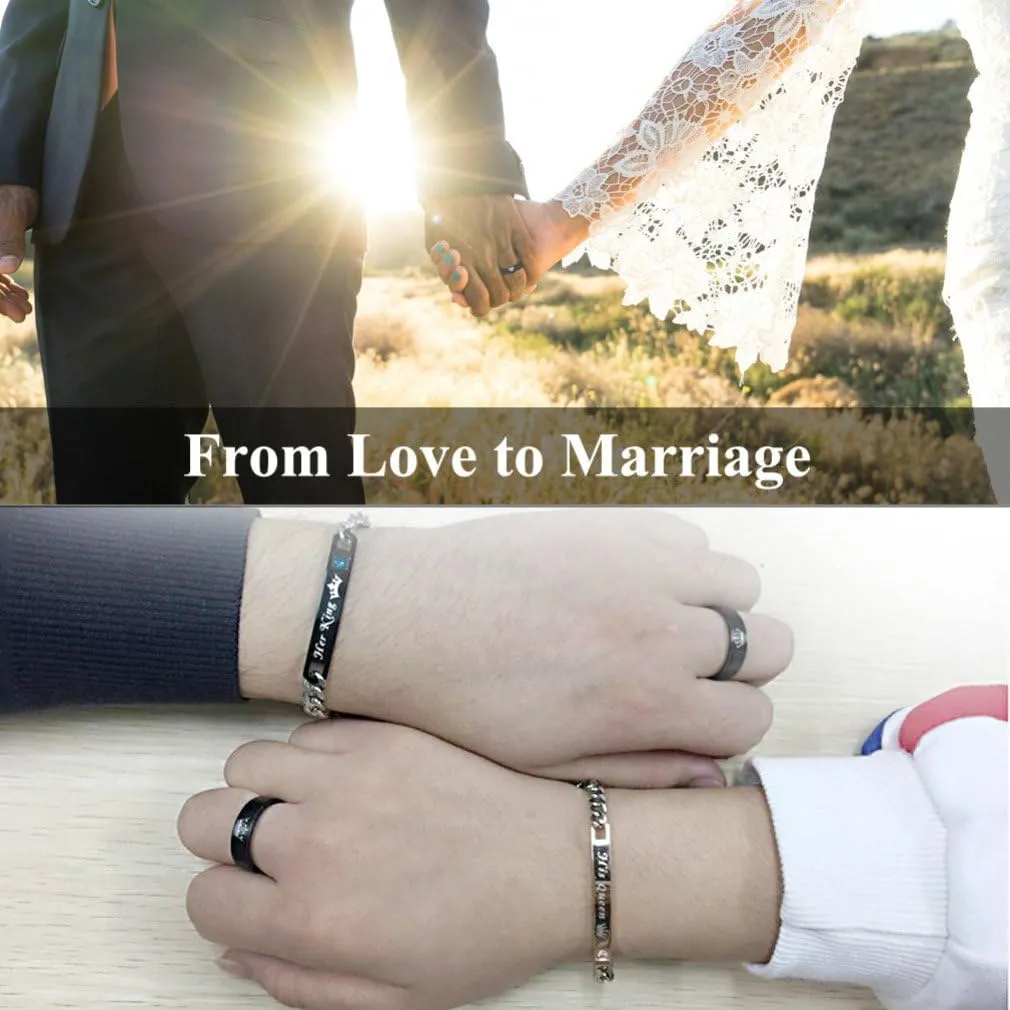 Promise Rings For Couples Her King His Queen Black Titanium Stainless Steel Eternity Engaged Wedding Anniversary Matching Couples Rings For Him And Her Set