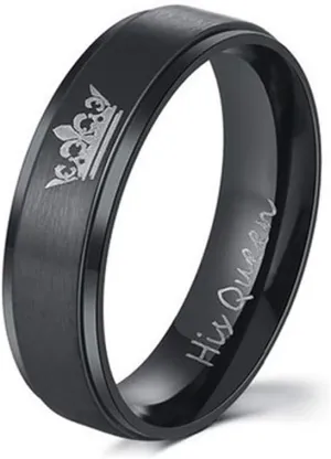 Promise Rings For Couples Her King His Queen Black Titanium Stainless Steel Eternity Engaged Wedding Anniversary Matching Couples Rings For Him And Her Set