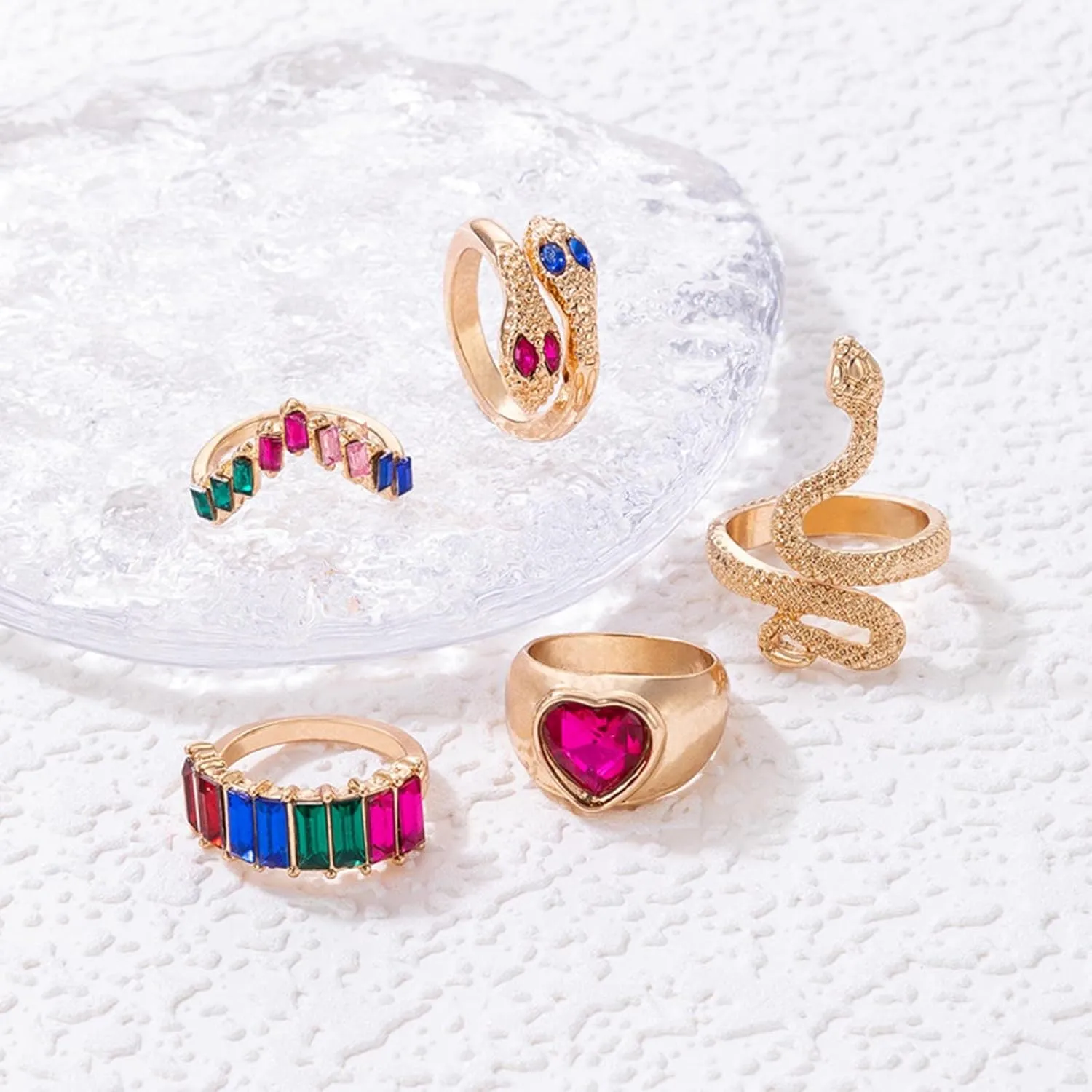 Punk Snake Knuckle Ring Set Stacking Crystal Snake Heart Rings Multiple Stackable Diamond Serpent Joint Finger Rings Gold Snake Index Midi Rings Jewelry for Women