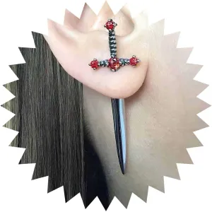 Punk Sword Earrings Gothic Ruby Sword Ear Jacket Earrings Black Crystal Dagger Earrings Vintage Ruby Sword Stud Earrings Jewelry for Women