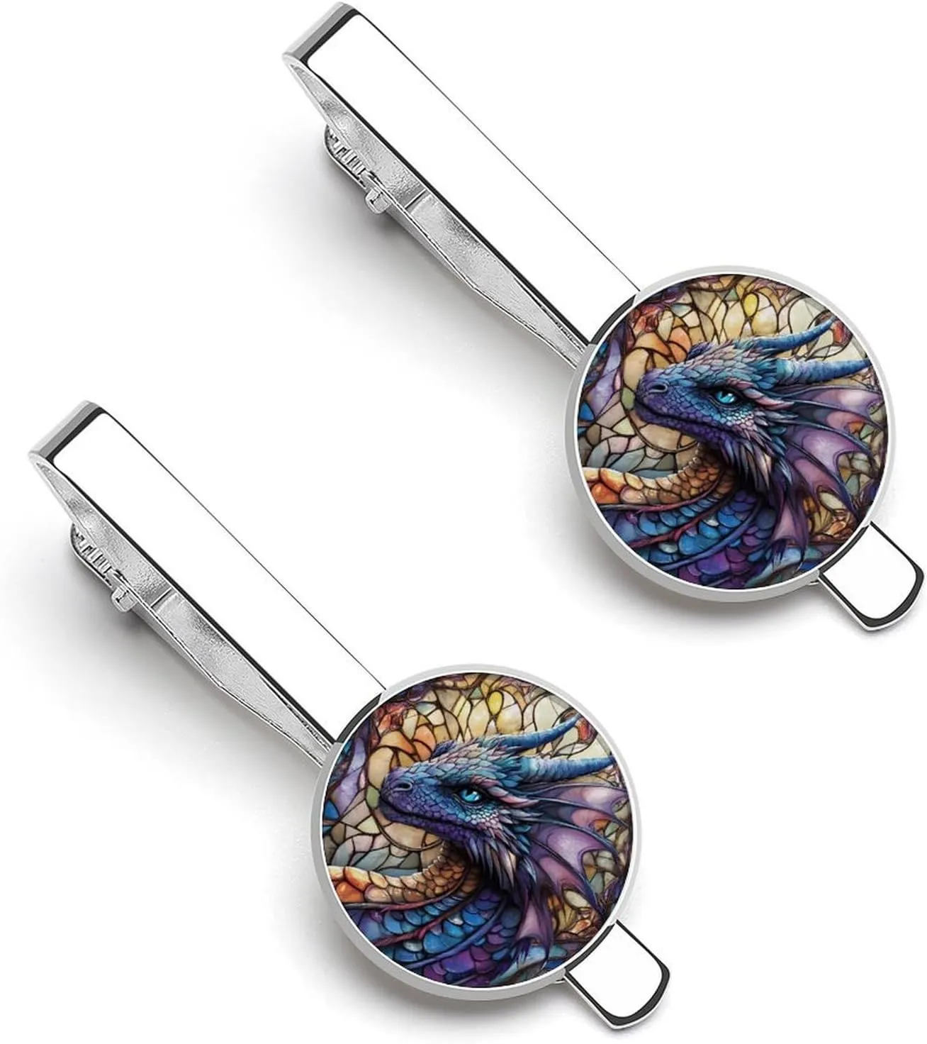 Purple Dragon Men's Tie Clip Tie Bar Round Tie Clasp Classic Tie Tack Pins Jewelry Accessories