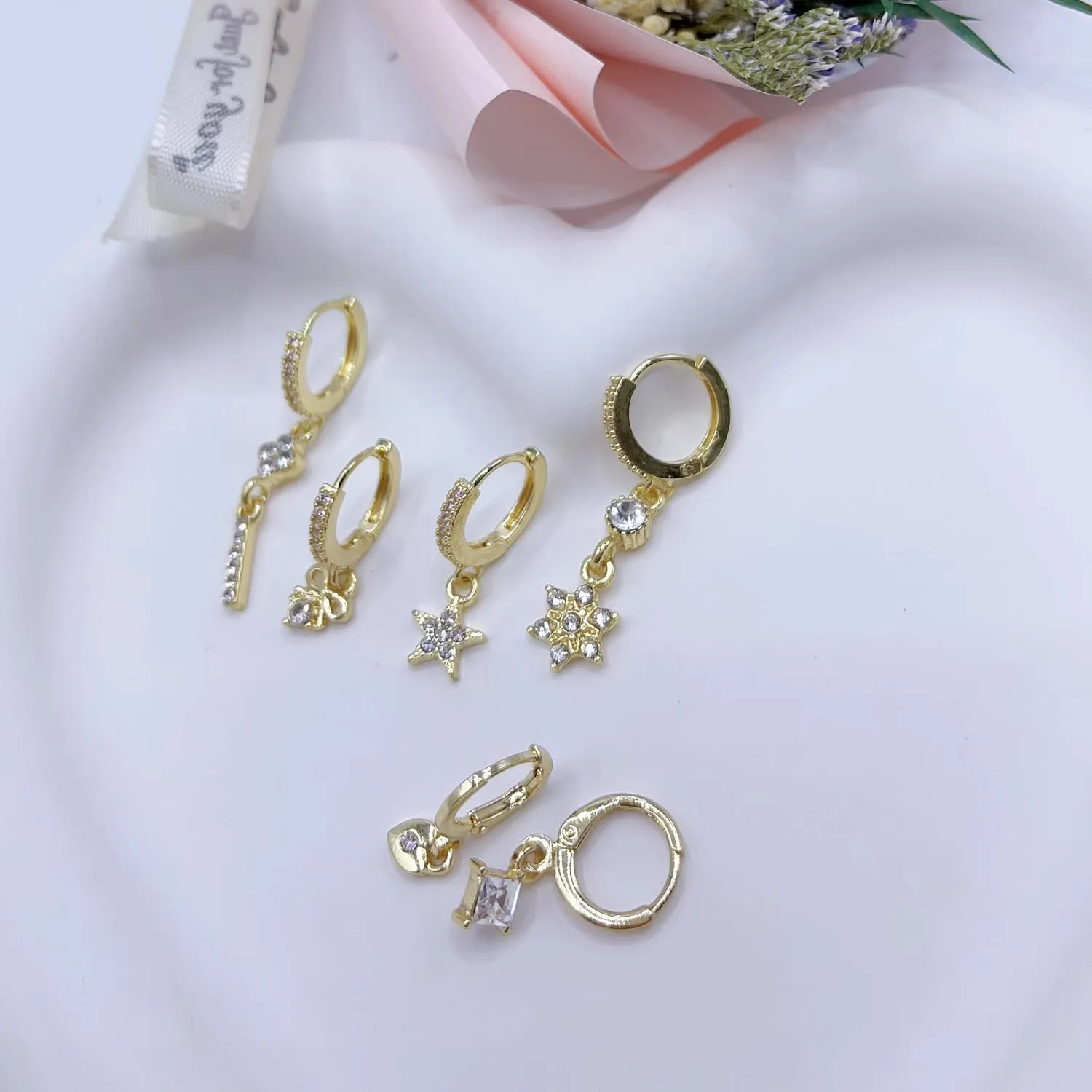 QINGANRAN Gold Knot Hoop Earrings for Women 14K Gold Plated Two Tone Pearl Hoop Cubic Zirconia Drop Earrings Jewelry