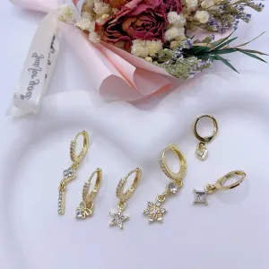 QINGANRAN Gold Knot Hoop Earrings for Women 14K Gold Plated Two Tone Pearl Hoop Cubic Zirconia Drop Earrings Jewelry