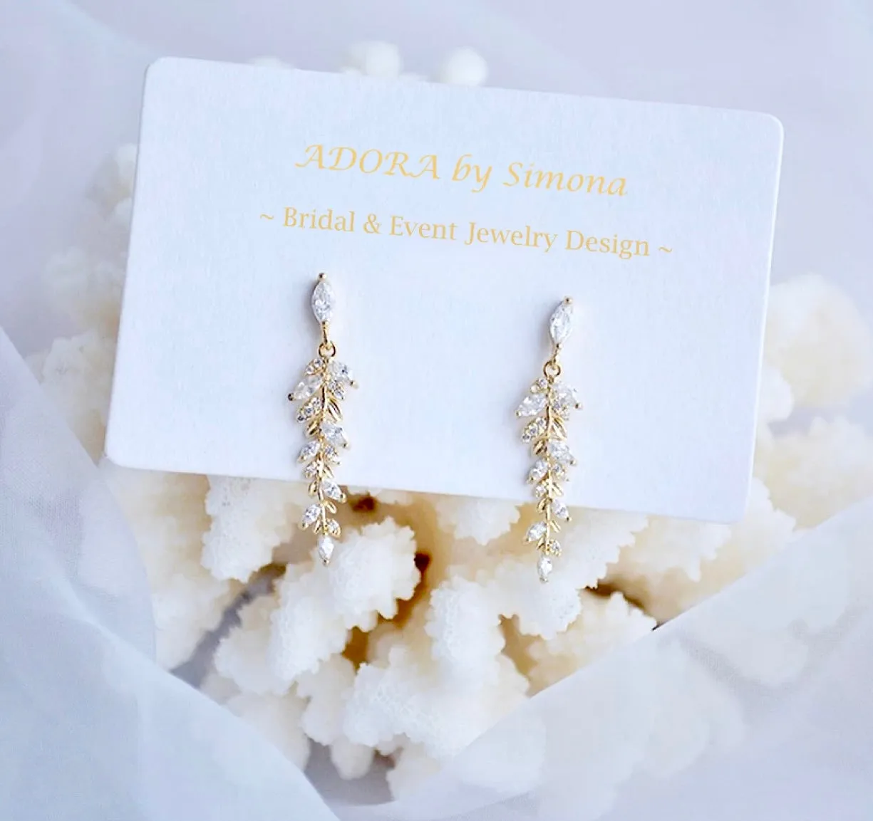 "Paola" - Gold CZ Leaf Bridal Earrings