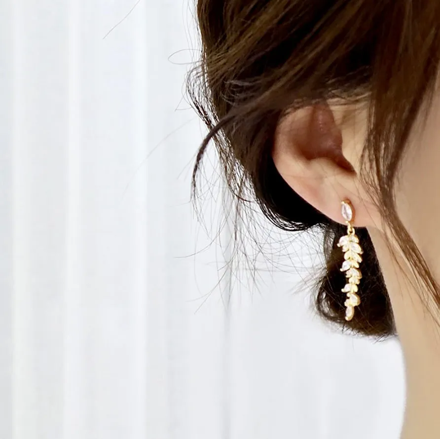 "Paola" - Gold CZ Leaf Bridal Earrings
