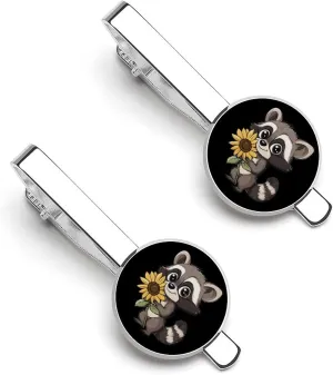 Raccoon Holding Sunflower Tie Clip Classic Necktie Bar Pinch Clothing Accessories for Wedding Party Business