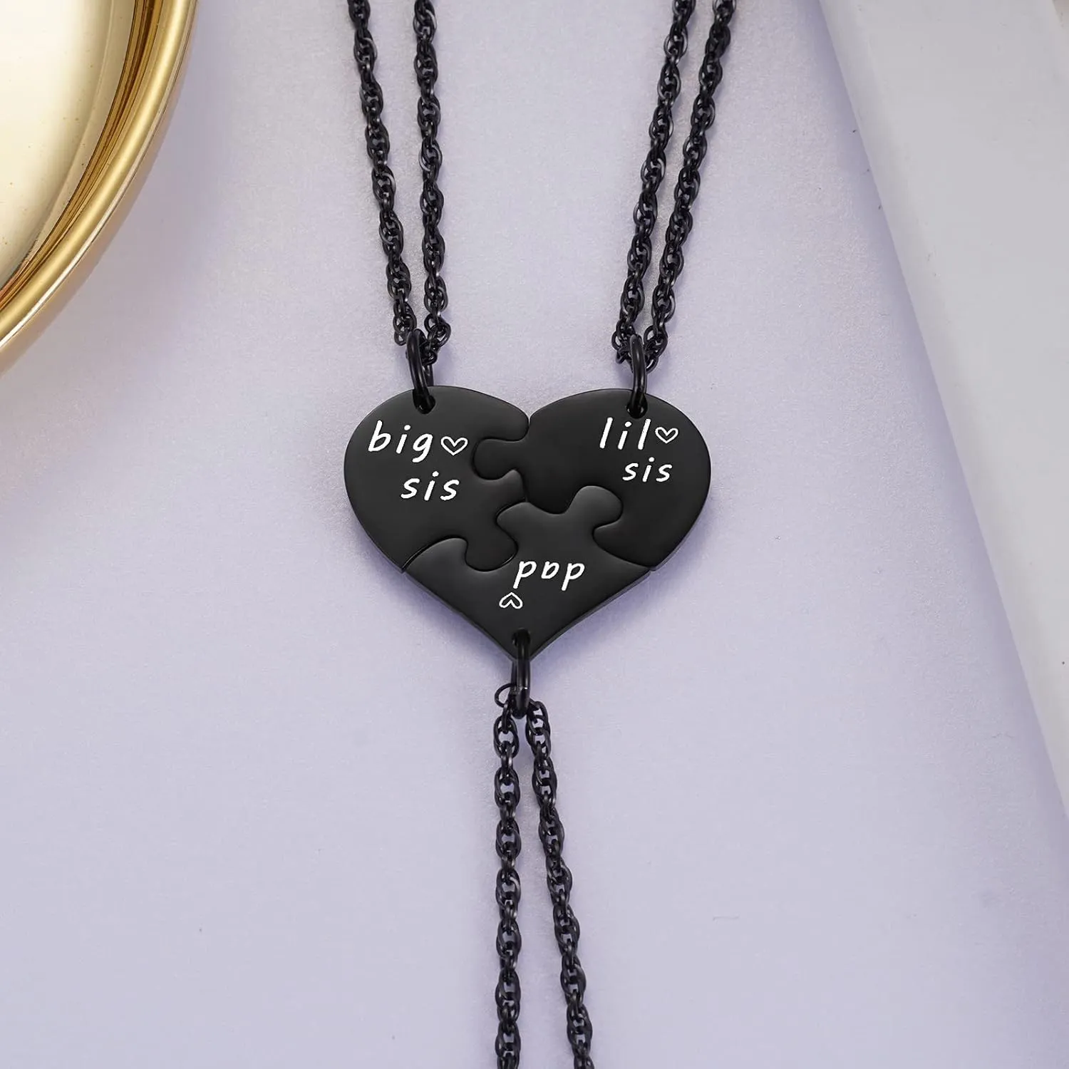 Ralukiia 3PCs Father and Daughter Heart Puzzle Piece Necklace Set, Gifts for Dad from Daughters, Big Sis Little Sis Family Jewelry for Father's Day
