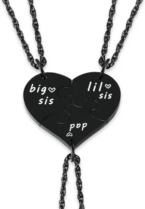 Ralukiia 3PCs Father and Daughter Heart Puzzle Piece Necklace Set, Gifts for Dad from Daughters, Big Sis Little Sis Family Jewelry for Father's Day