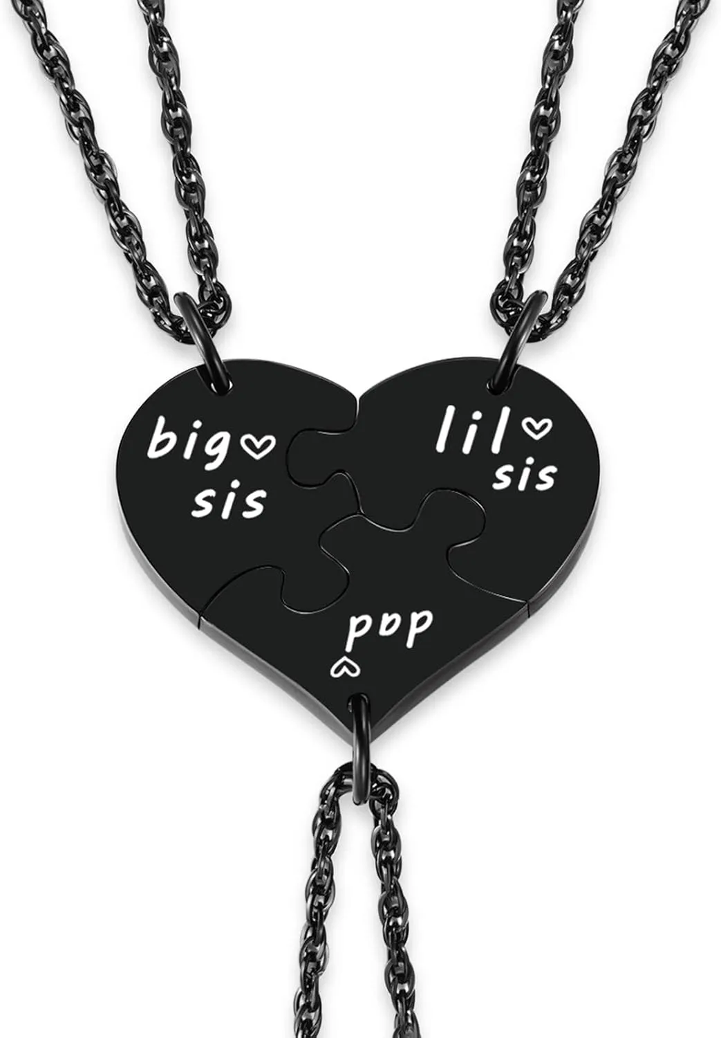Ralukiia 3PCs Father and Daughter Heart Puzzle Piece Necklace Set, Gifts for Dad from Daughters, Big Sis Little Sis Family Jewelry for Father's Day